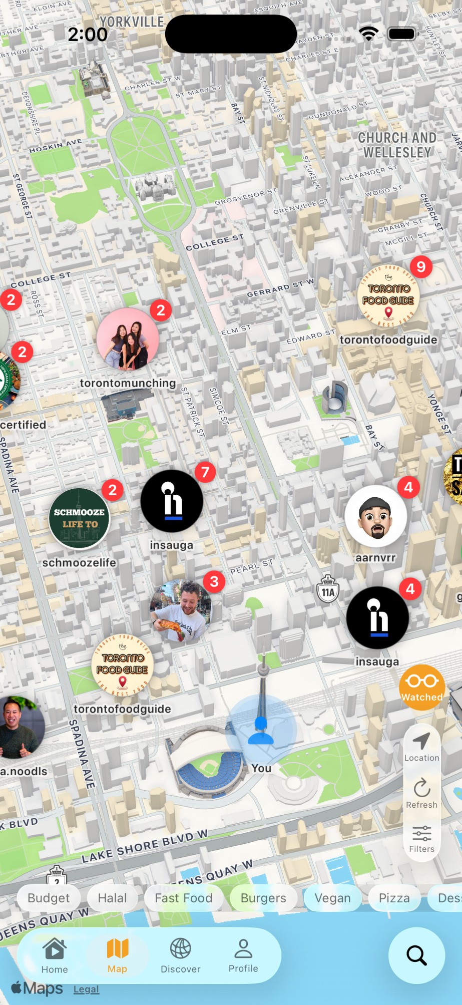 BiteMap app - map view